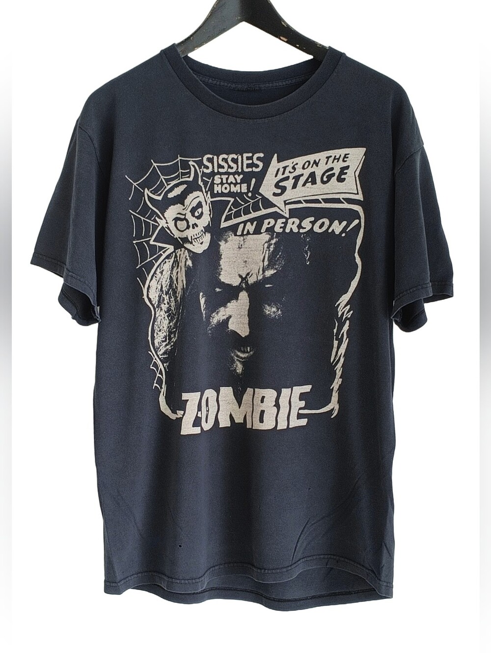 VTG Y2K Rob Zombie Ghostshow Graphic Tee Black Distressed Thrashed Faded L